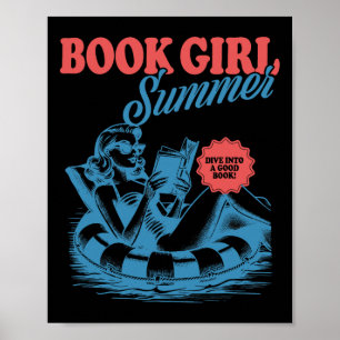Poster Fille lisant un livre d'été drôle de vacances à la