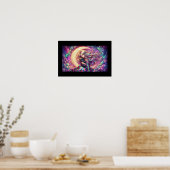 Poster Fille Lune Croissant Dormir Avec Chat Noir (Cuisine)