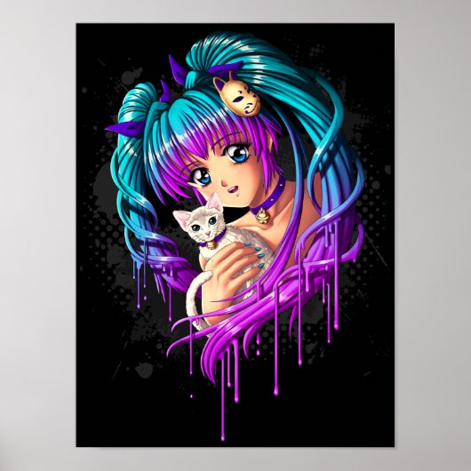 Poster Fille manga Kitten et Pigtail (Devant)