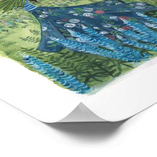 Poster Fille marchant à travers des fleurs de champs (Coin)