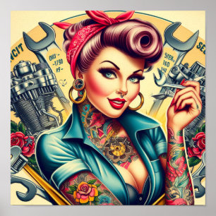Poster Fille mécanique rétro