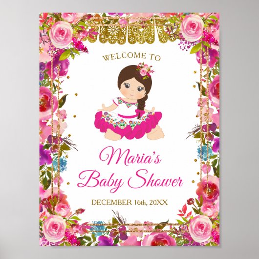 Poster Fille mexicaine rose Baby shower Fiesta Parties sc (Devant)