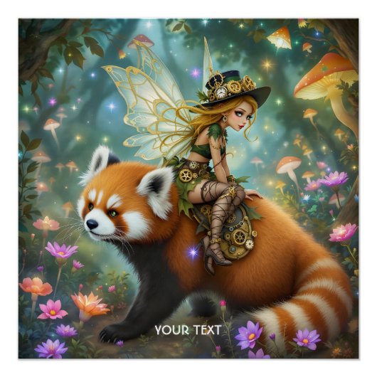 Poster Fille mignonne de fantaisie chevauchant un panda (Devant)