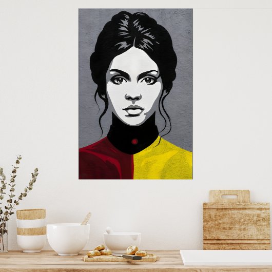 Poster Fille mûre, cadre double couleur (Cuisine)