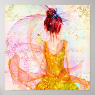 Poster Fille Mystique aux Cheveux Décoiffés Art Couleurs 