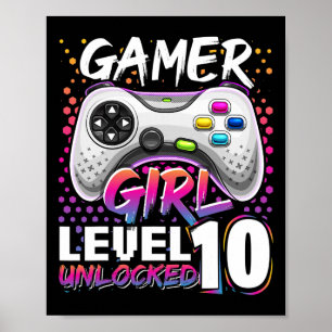 Poster Fille Niveau 10 Déverrouillé Jeu Vidéo Anniversair