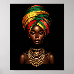 Poster Fille noire Afro Femme foulard foulard noir Son