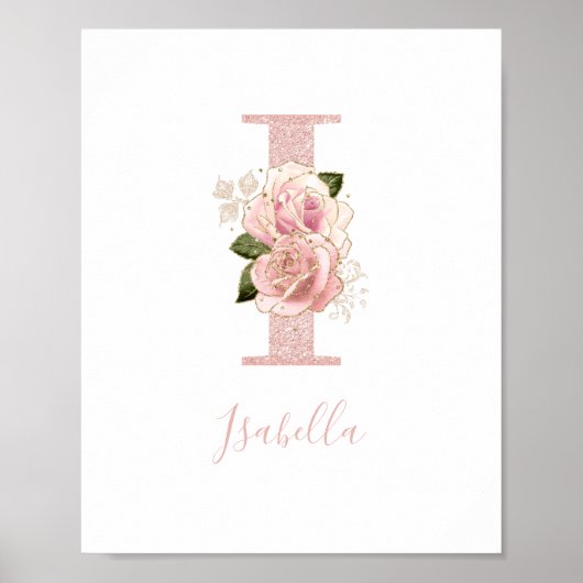 Poster Fille Pale Rose Parties scintillant or Monogramme  (Devant)