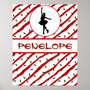 Poster Fille patinant Noël saupoudré personnalisé