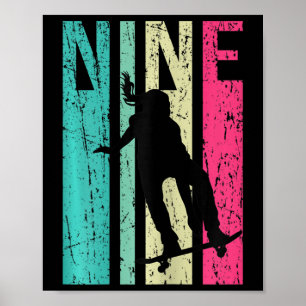 Poster Fille patineuse 9 ans anniversaire skateboard