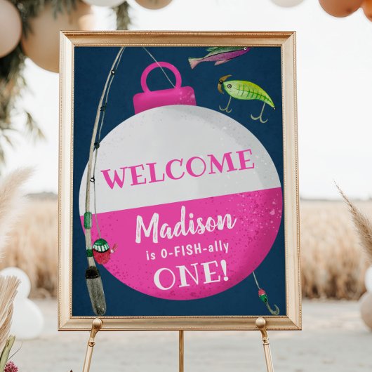 Poster Fille Pêche O-FISH-ally Anniversaire Bienvenue