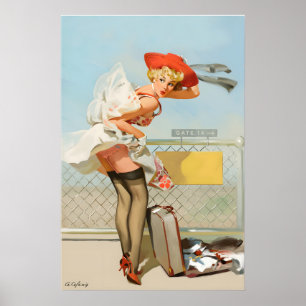 Poster Fille Pin-Up Elvgren de Style Vintage Up in the Ai