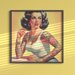Poster Fille pin-up tatouée vintage