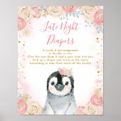 Poster Fille Pingouin Flocon de neige d'hiver Debout de n (Devant)