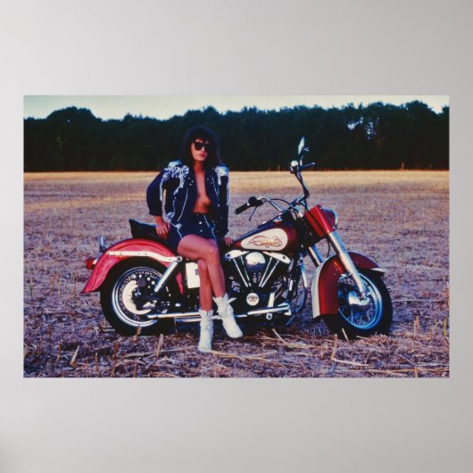 Poster Fille Pinup Classique Sur Une Moto (Devant)