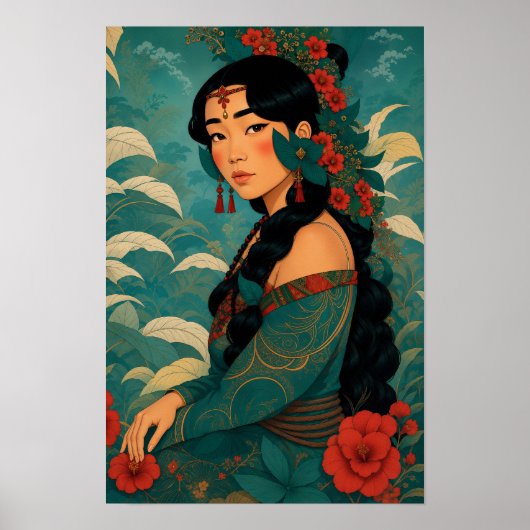Poster Fille polynésienne Portrait d'île tropicale (Devant)