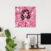 Poster fille pop art rétro (Bureau à domicile)