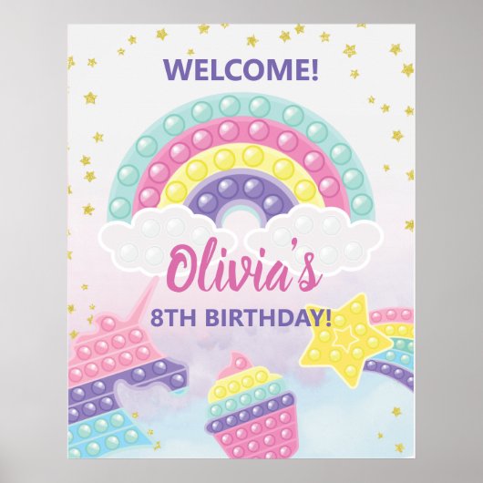 Poster Fille Pop It Fidget fête d'anniversaire (Devant)