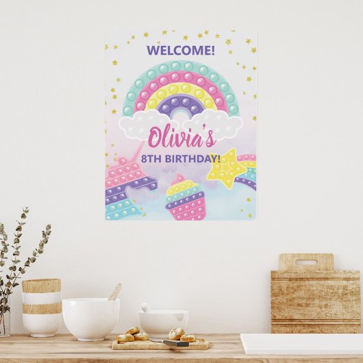 Poster Fille Pop It Fidget fête d'anniversaire (Cuisine)