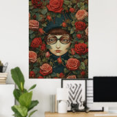 Poster Fille portant des lunettes et de l'art Rose (Bureau à domicile)