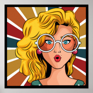 Poster Fille portant des lunettes rondes vintage look