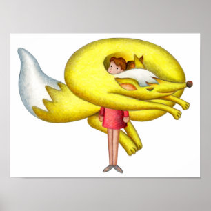 Poster Fille portant une écharpe à motif renard.