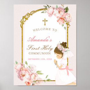 Poster Fille Priant l'or Première Communion Sainte Bienve