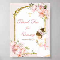 Fille priant l'or première sainte communion Merci