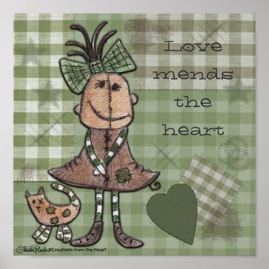 Poster Fille primitive et chat (Devant)