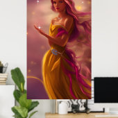Poster Fille princesse rose couronne dorée conte de fée s (Bureau à domicile)