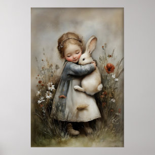 Poster Fille qui étreint un lapin imprimable, Lapin Rusti