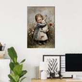 Poster Fille qui étreint un lapin imprimable, Lapin Rusti (Bureau à domicile)