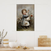 Poster Fille qui étreint un lapin imprimable, Lapin Rusti (Cuisine)