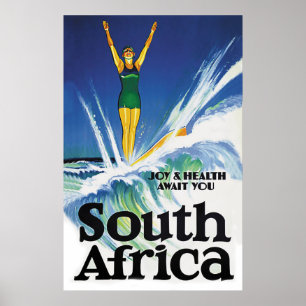 Poster Fille qui fait du surf en Afrique du Sud
