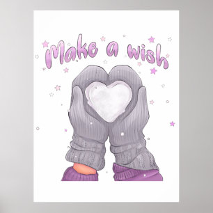 Poster Fille qui fait un vœu en hiver