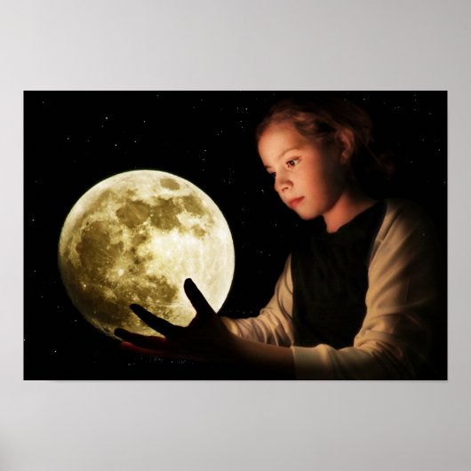 Poster Fille regardant la lune (Devant)