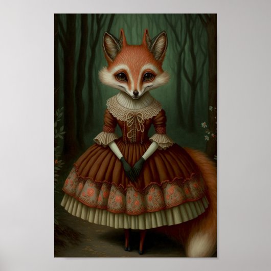 Poster fille renard anthropomorphique portant une robe (Devant)