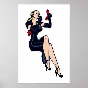 Poster Fille Rétro Blonde Jolie Vintage Pin-Up de Glamour