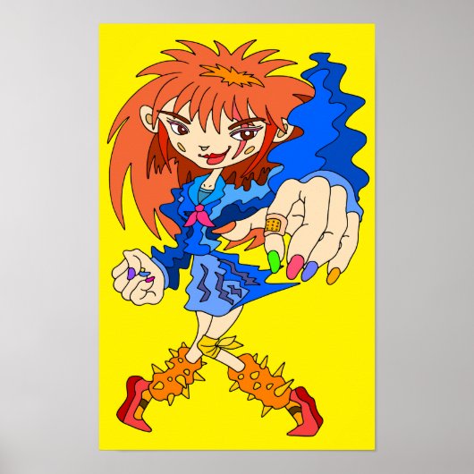 Poster Fille rétro cyberpunk. (Devant)