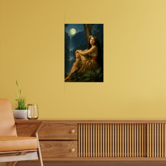 Poster Fille Rétro d'une Île dans un Paradis Tropical (Salon 2)