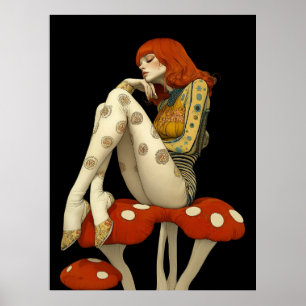 Poster Fille rétro fantaisiste FD2 Art 32 Floral vintage