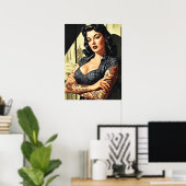 Poster Fille rétro tatouée pin-up (Bureau à domicile)