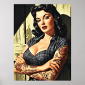 Poster Fille rétro tatouée pin-up (Devant)