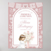 Poster Fille rose agenouillée Primera Comunion (Devant)