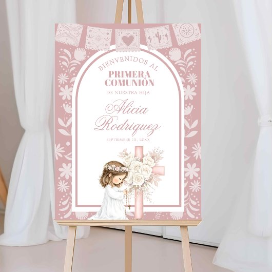 Poster Fille rose agenouillée Primera Comunion
