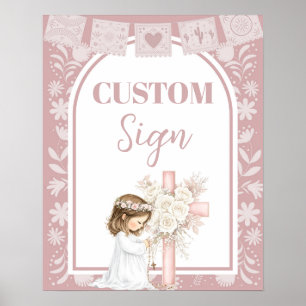 Poster Fille rose agenouillée Primera Comunion