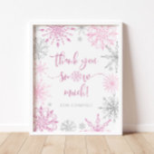 Poster Fille rose argent flocons de neige Merci beaucoup 