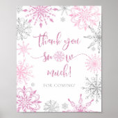 Poster Fille rose argent flocons de neige Merci beaucoup  (Devant)