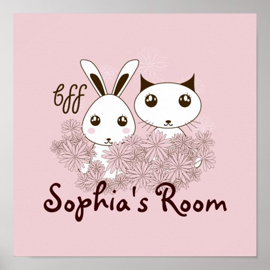 Poster Fille rose BFF mignonne Cartoon Kitten et Bunny Ki (Devant)