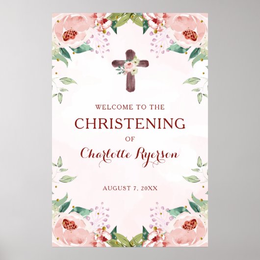 Poster Fille rose Floral Christening Bienvenue (Devant)